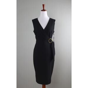 CALVIN KLEIN NWT $134 Crepe Stretch Faux Wrap Ruffle Buckle Dress Size 4